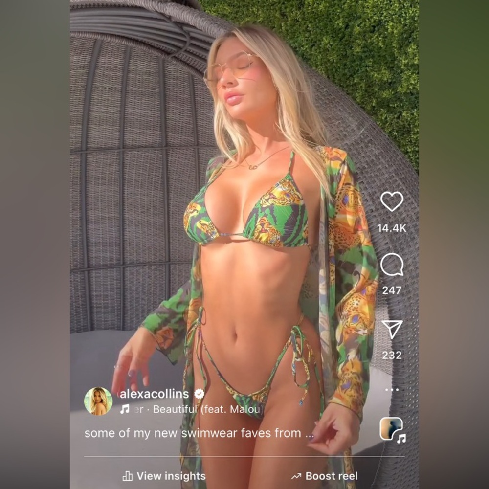 Fashion Nova Green Tropical String Bikini Set